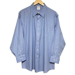 Brooks Brothers Mens 17.5 Regent Fit Non Iron Blue Plaid Dress Shirt Office